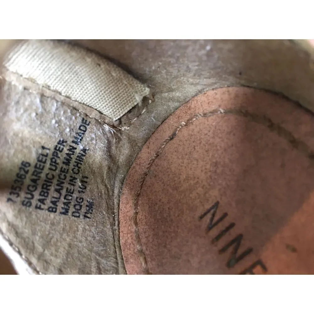 Nine West Women's Burlap Wedge Open Toe Sandals - sz 7.5 with flowers‎